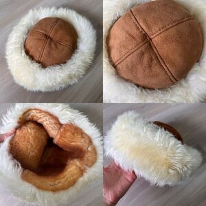 Vintage Sheepskin Sueded Fleece Sherpa Shearling Lined Hat Winter